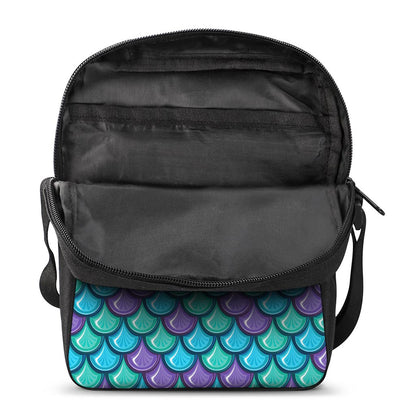 Teal Mermaid Scales Pattern Print Rectangular Crossbody Bag
