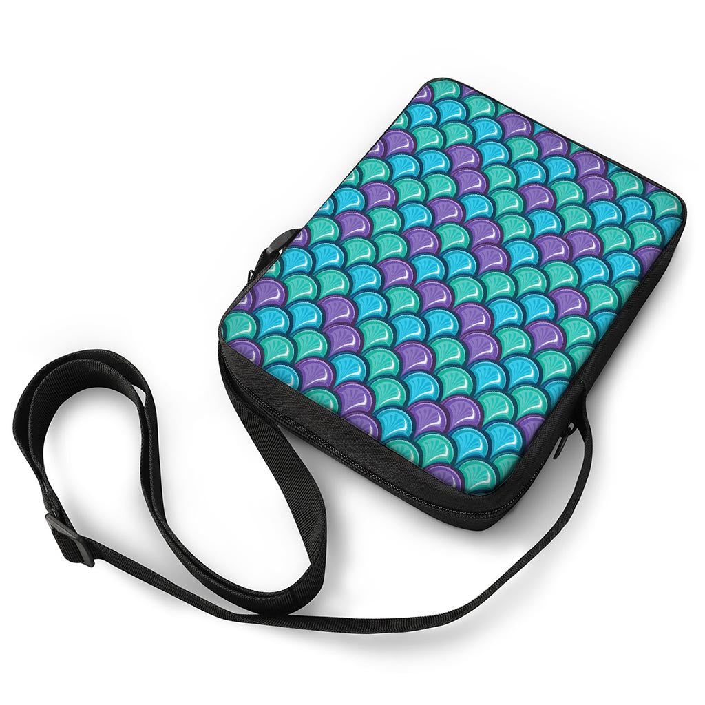 Teal Mermaid Scales Pattern Print Rectangular Crossbody Bag