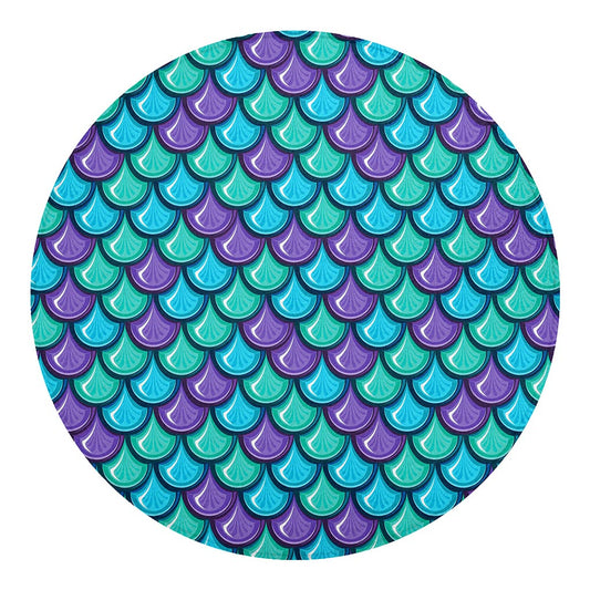 Teal Mermaid Scales Pattern Print Round Blanket