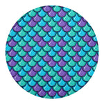 Teal Mermaid Scales Pattern Print Round Blanket