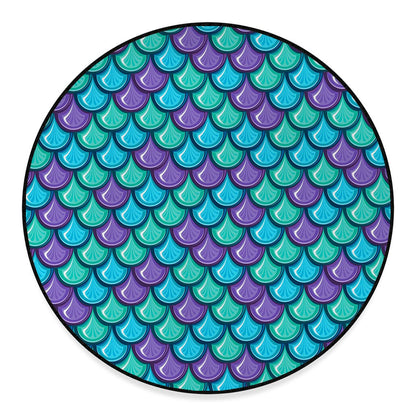 Teal Mermaid Scales Pattern Print Round Floor Mat