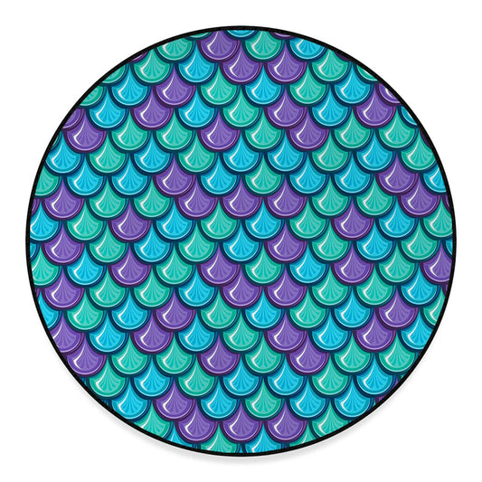 Teal Mermaid Scales Pattern Print Round Floor Mat