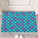 Teal Mermaid Scales Pattern Print Rubber Doormat