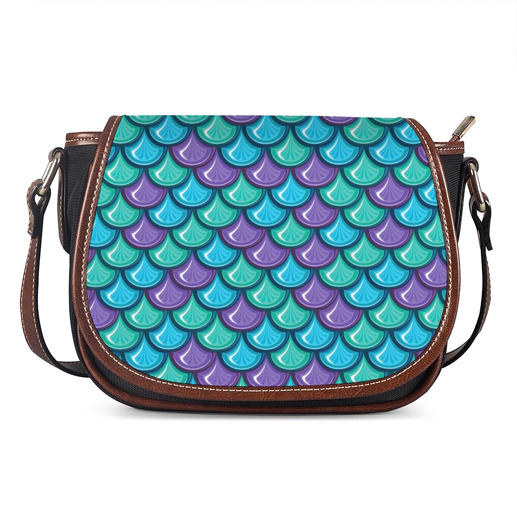 Teal Mermaid Scales Pattern Print Saddle Bag