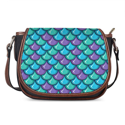 Teal Mermaid Scales Pattern Print Saddle Bag