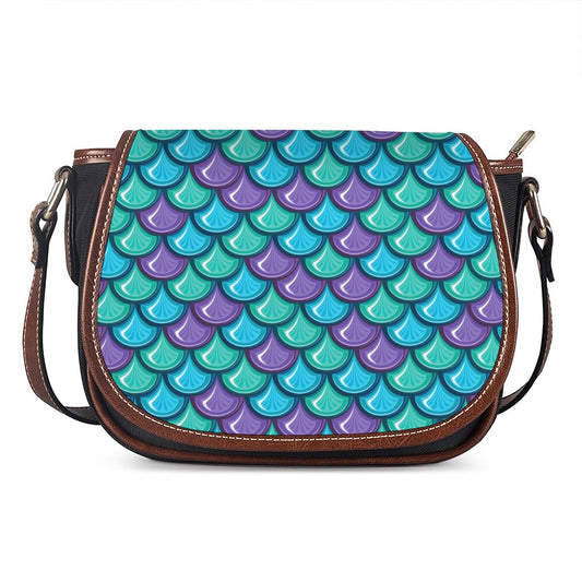 Teal Mermaid Scales Pattern Print Saddle Bag
