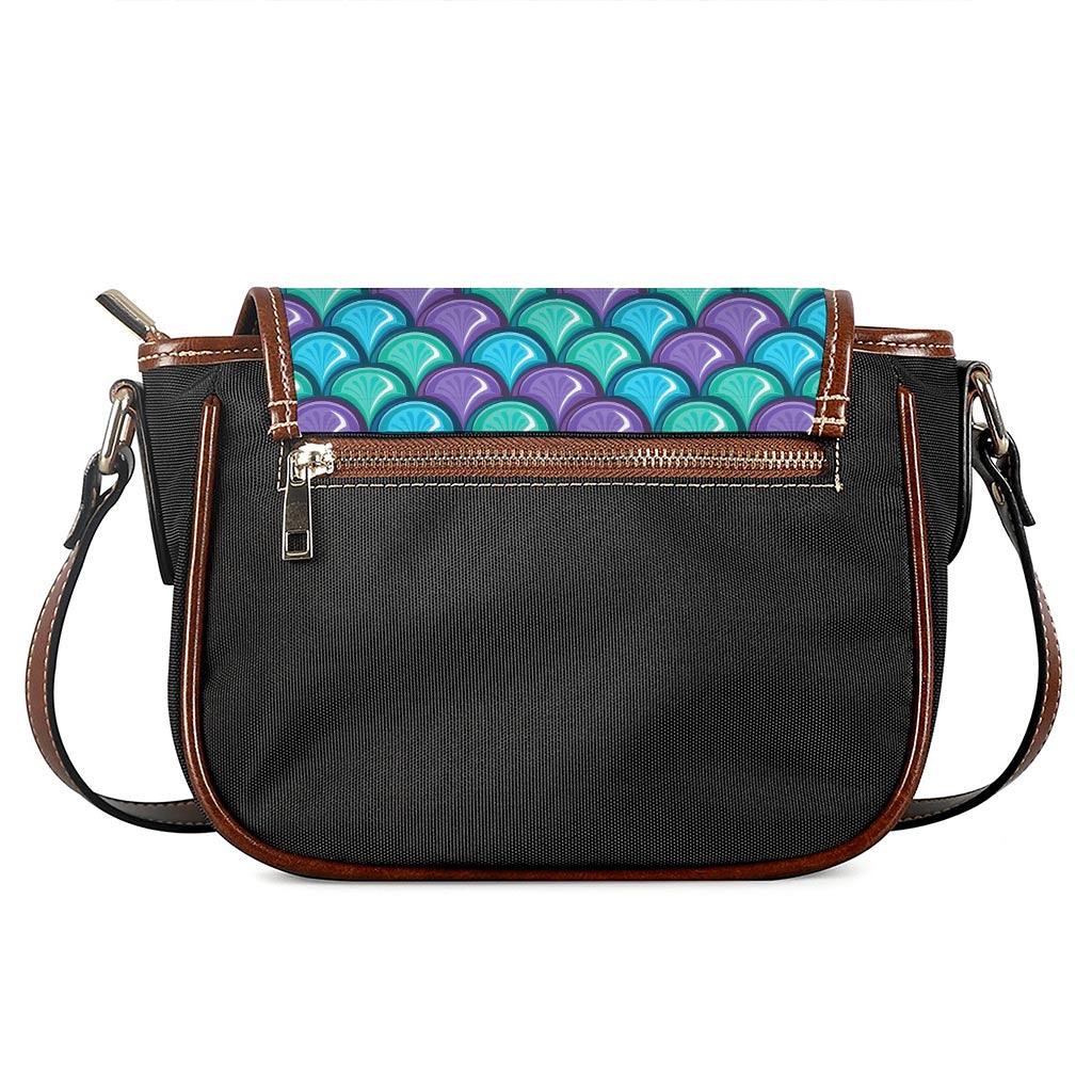 Teal Mermaid Scales Pattern Print Saddle Bag