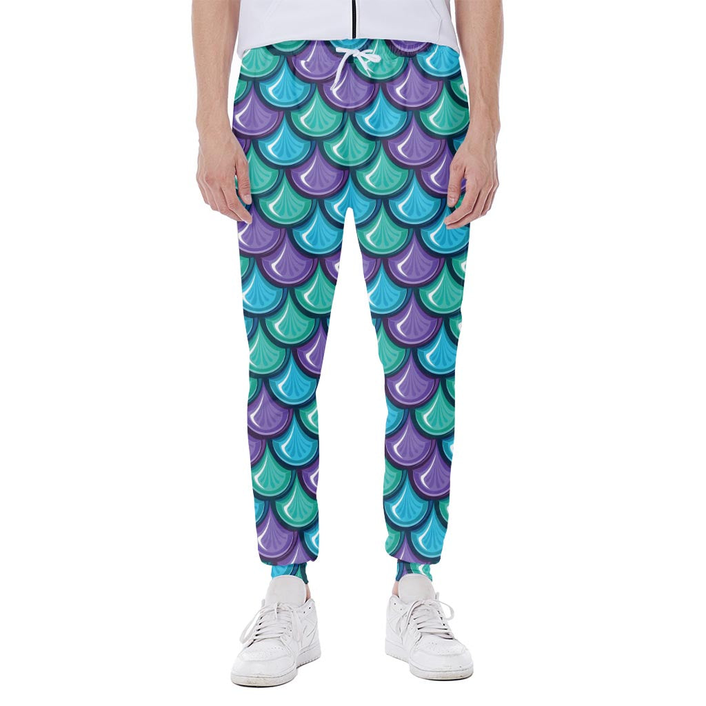 Teal Mermaid Scales Pattern Print Scuba Joggers
