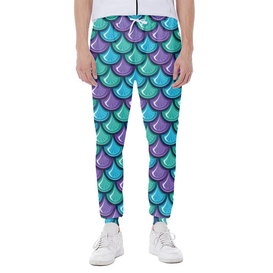 Teal Mermaid Scales Pattern Print Scuba Joggers