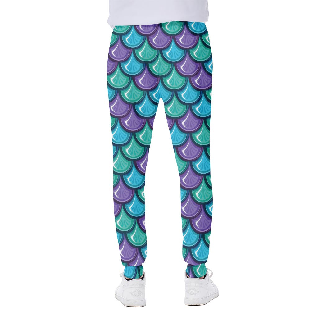 Teal Mermaid Scales Pattern Print Scuba Joggers
