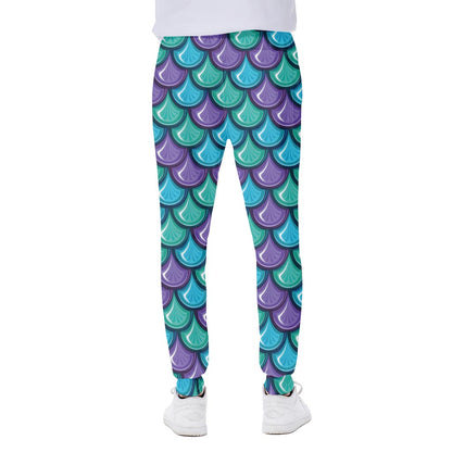 Teal Mermaid Scales Pattern Print Scuba Joggers