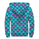Teal Mermaid Scales Pattern Print Sherpa Lined Zip Up Hoodie