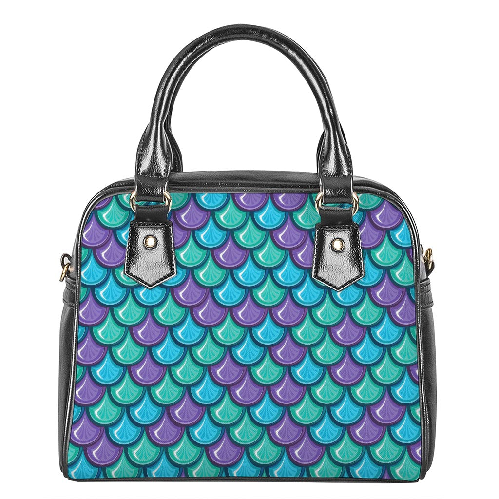 Teal Mermaid Scales Pattern Print Shoulder Handbag