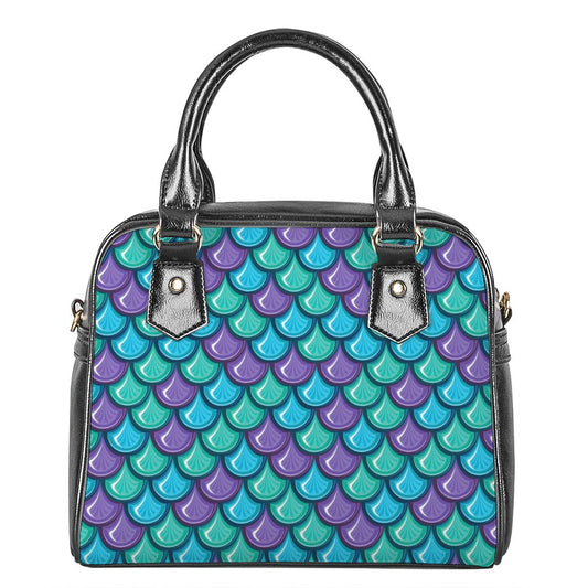Teal Mermaid Scales Pattern Print Shoulder Handbag