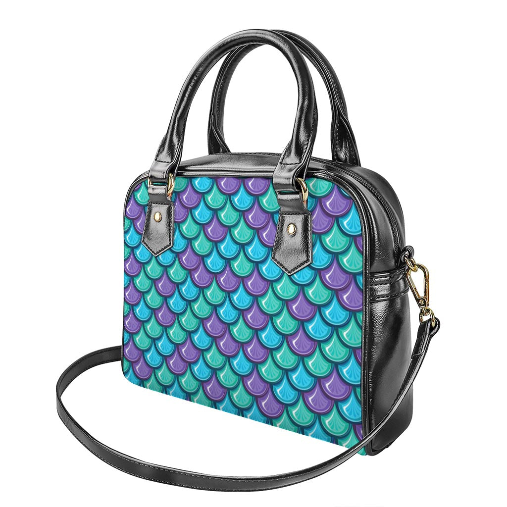 Teal Mermaid Scales Pattern Print Shoulder Handbag