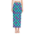 Teal Mermaid Scales Pattern Print Side Slit Maxi Skirt