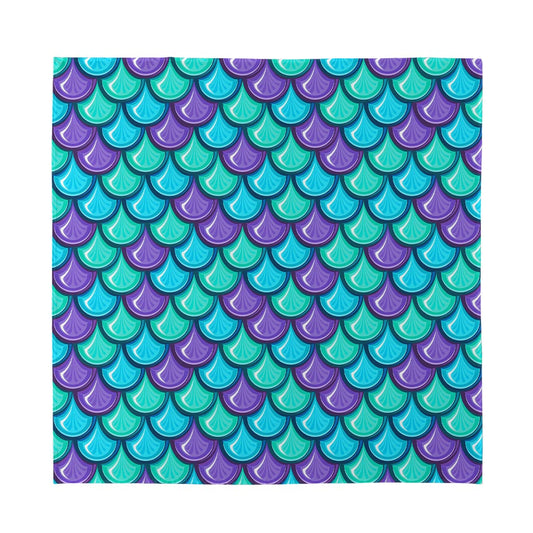 Teal Mermaid Scales Pattern Print Silk Bandana