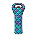 Teal Mermaid Scales Pattern Print Single Neoprene Wine Tote