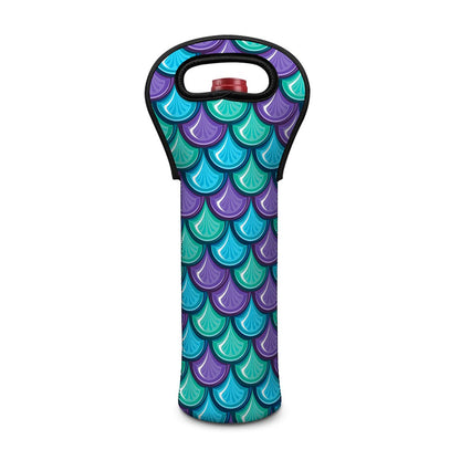 Teal Mermaid Scales Pattern Print Single Neoprene Wine Tote