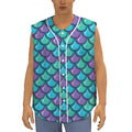 Teal Mermaid Scales Pattern Print Sleeveless Baseball Jersey