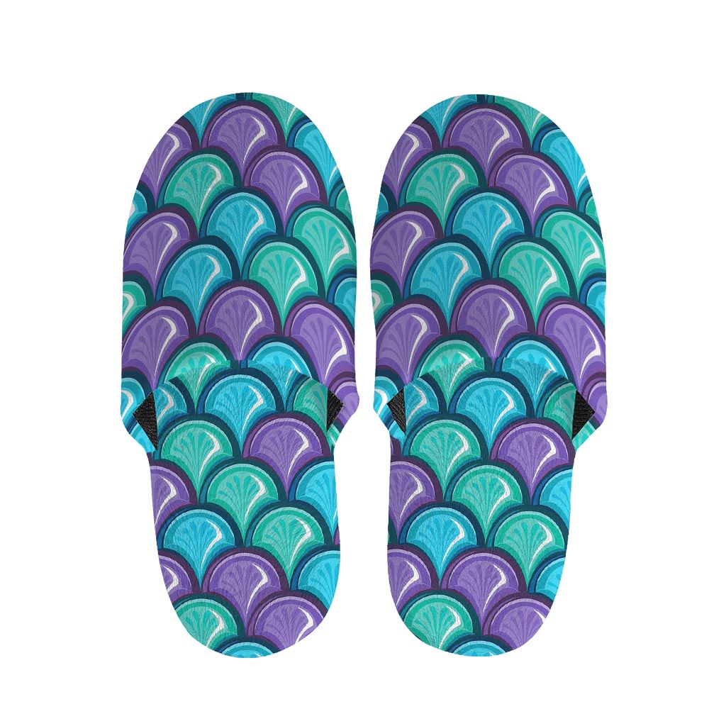 Teal Mermaid Scales Pattern Print Slippers