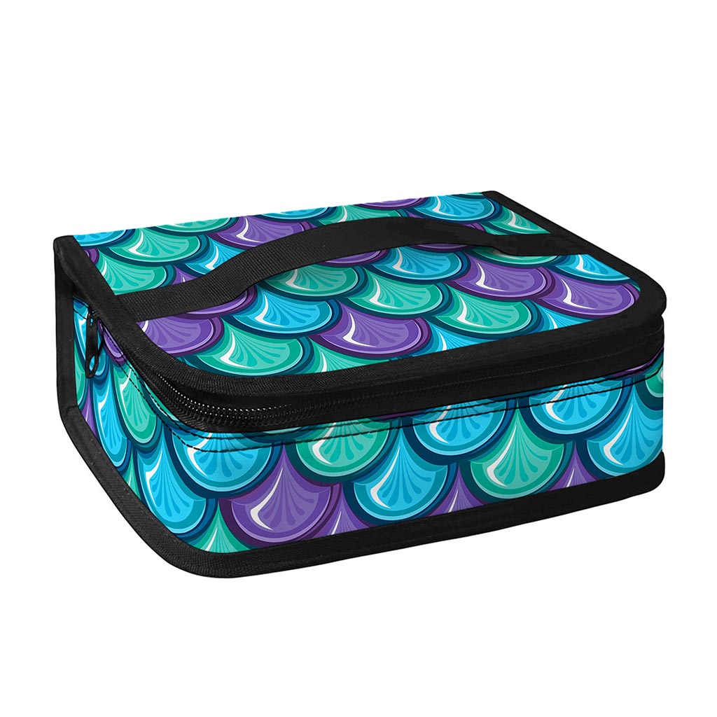 Teal Mermaid Scales Pattern Print Small Lunch Bag