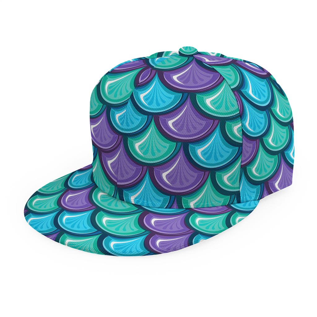 Teal Mermaid Scales Pattern Print Snapback Cap