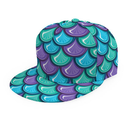 Teal Mermaid Scales Pattern Print Snapback Cap