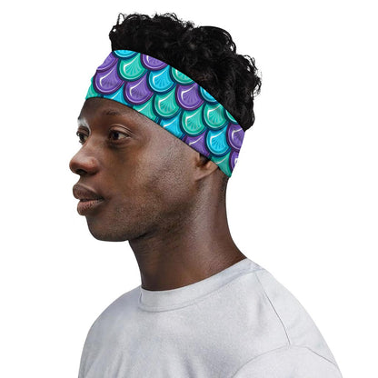 Teal Mermaid Scales Pattern Print Sports Headband