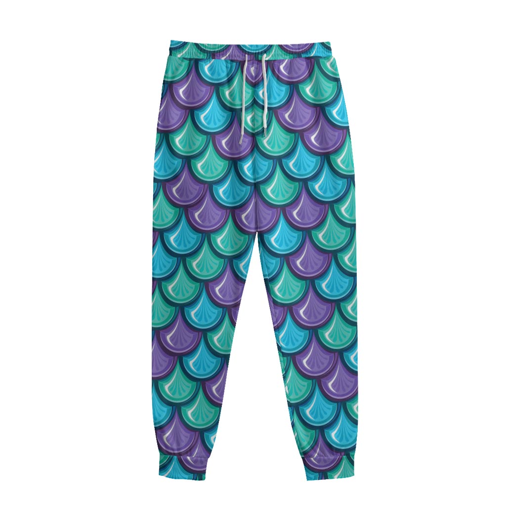 Teal Mermaid Scales Pattern Print Sweatpants