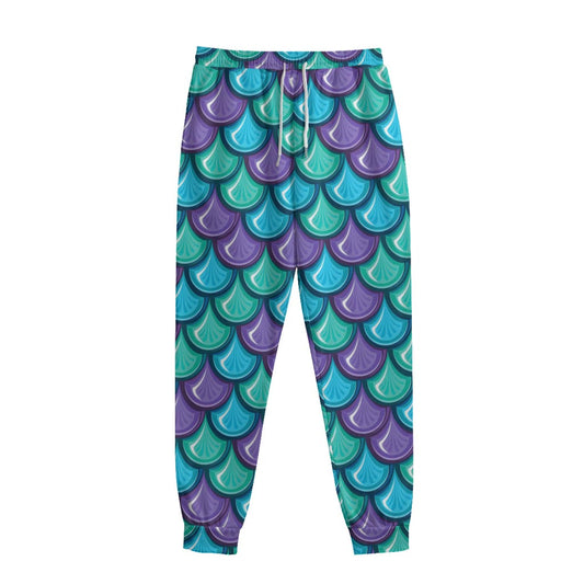 Teal Mermaid Scales Pattern Print Sweatpants