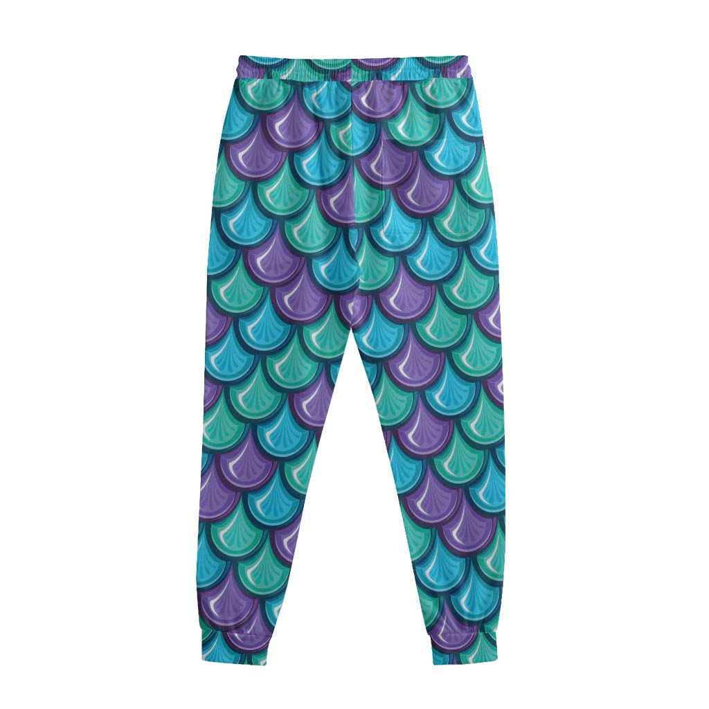 Teal Mermaid Scales Pattern Print Sweatpants