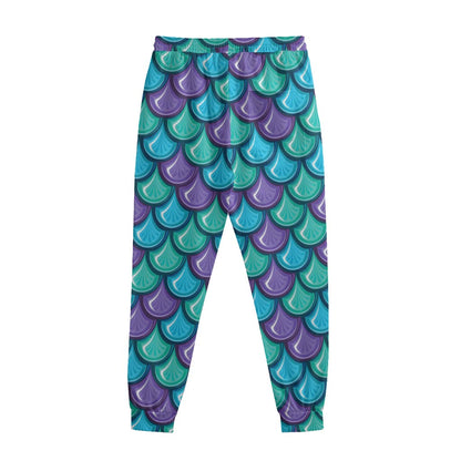 Teal Mermaid Scales Pattern Print Sweatpants