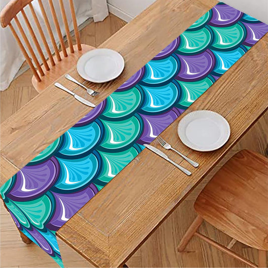 Teal Mermaid Scales Pattern Print Table Runner
