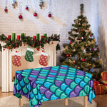 Teal Mermaid Scales Pattern Print Tablecloth