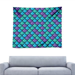 Teal Mermaid Scales Pattern Print Tapestry