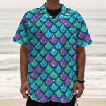 Teal Mermaid Scales Pattern Print Textured Short Sleeve Shirt