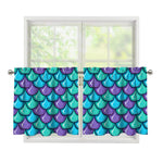 Teal Mermaid Scales Pattern Print Tier Curtains