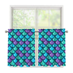 Teal Mermaid Scales Pattern Print Tier Curtains