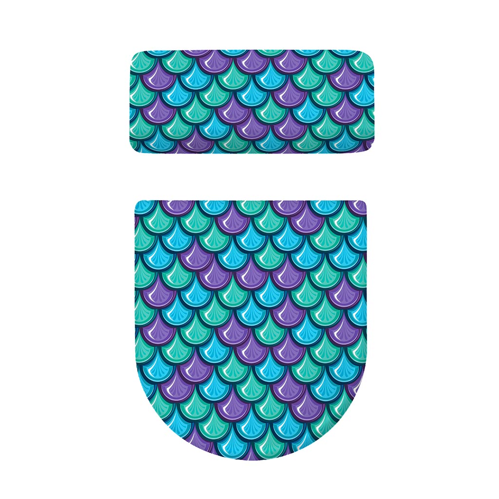 Teal Mermaid Scales Pattern Print Toilet Lid And Tank Cover Set