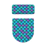 Teal Mermaid Scales Pattern Print Toilet Lid And Tank Cover Set