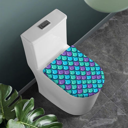 Teal Mermaid Scales Pattern Print Toilet Lid Cover