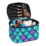 Teal Mermaid Scales Pattern Print Travel Makeup Bag