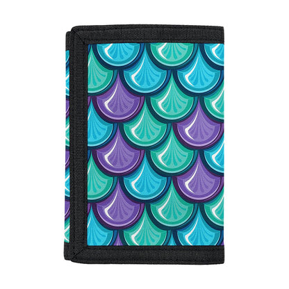 Teal Mermaid Scales Pattern Print Trifold Wallet