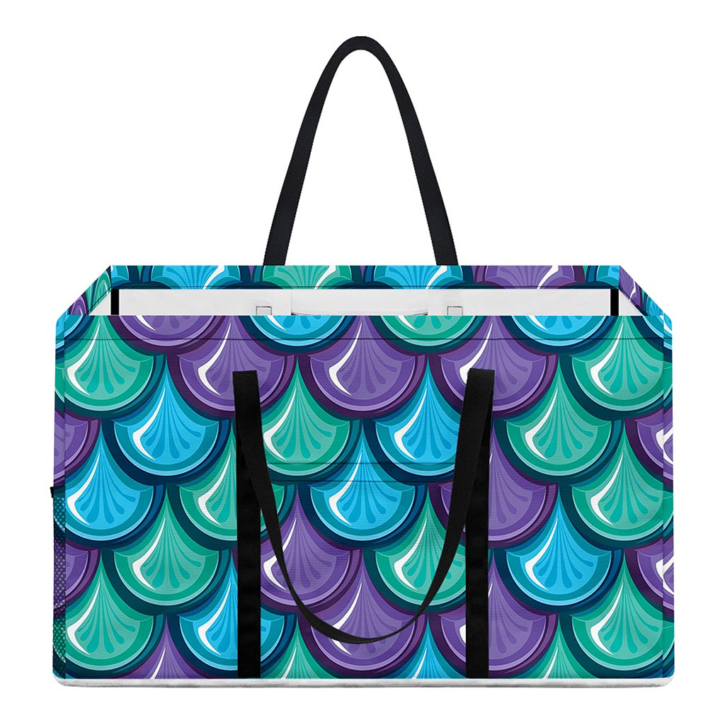Teal Mermaid Scales Pattern Print Utility Tote Bag