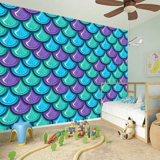 Teal Mermaid Scales Pattern Print Wall Sticker