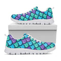 Teal Mermaid Scales Pattern Print White Running Shoes