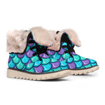 Teal Mermaid Scales Pattern Print Winter Boots