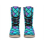 Teal Mermaid Scales Pattern Print Winter Boots