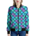 Teal Mermaid Scales Pattern Print Women's Bomber Jacket